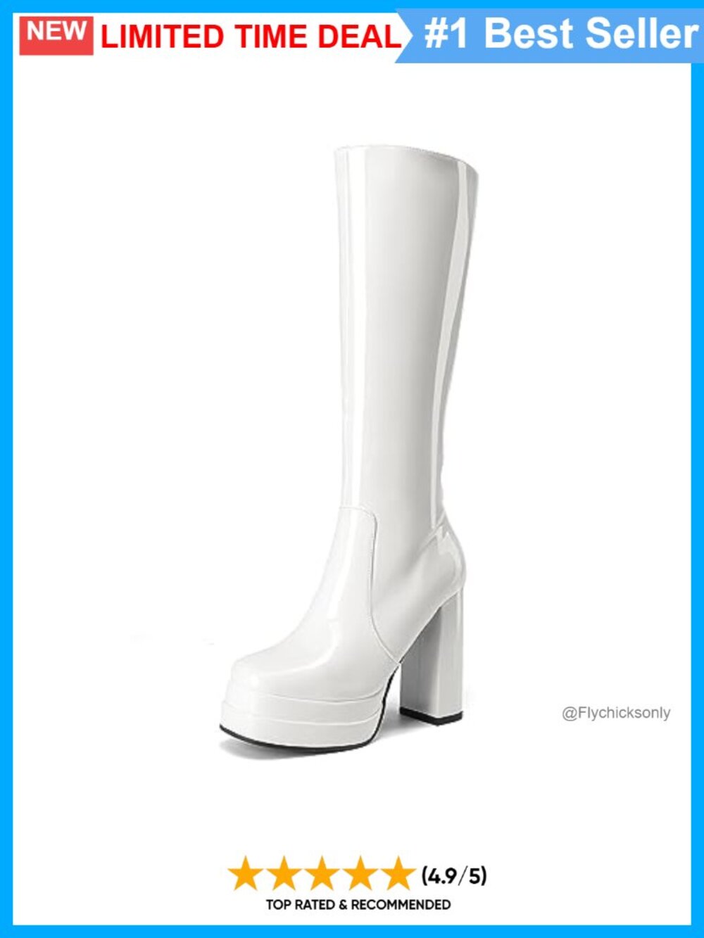 Women's Gogo Platform Knee High Boots Patent PU Leather Chunky Heel